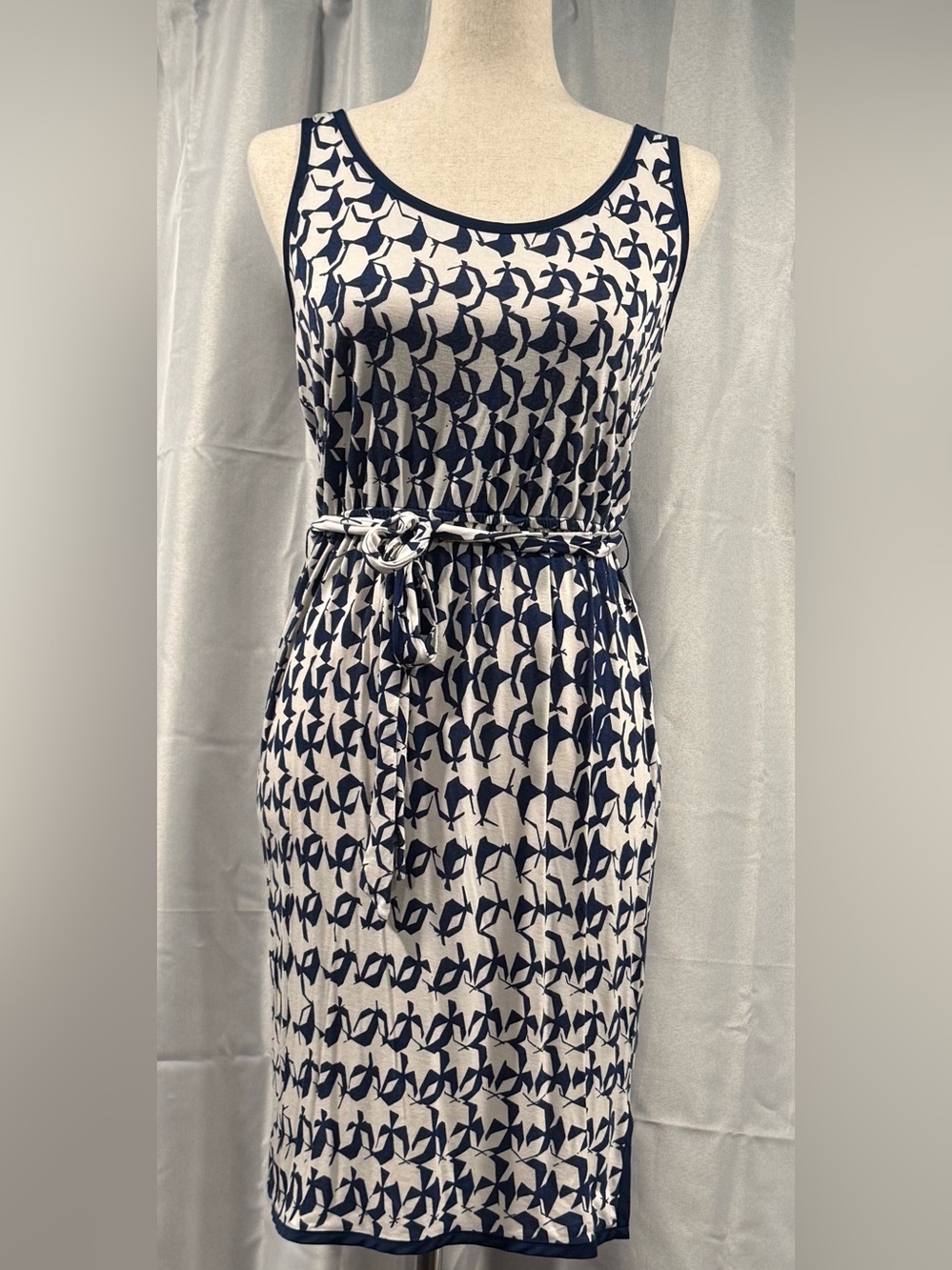 a.n.a Navy and White Sleeveless Printed Belted Dress